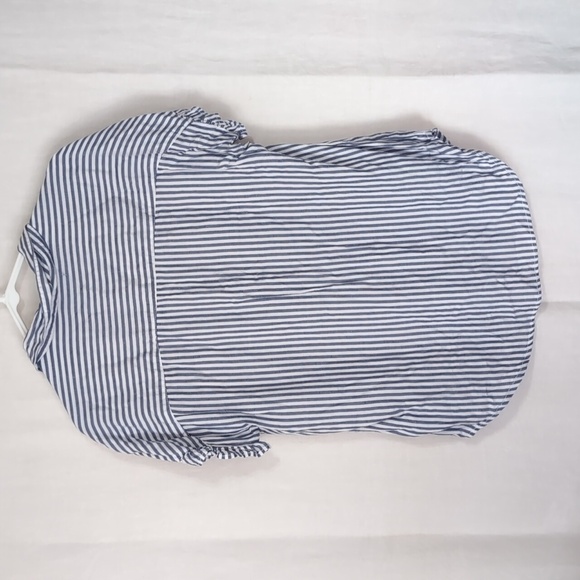 beachlunchlounge Blue White Stripe Tencel Blend Short Sleeve Button Up Size Med - Picture 4 of 5